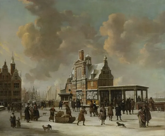 Framed Print : The Paalhuis and the Nieuwe Brug, Amsterdam, in the Winter, 1640-1666. Creator: Jan Abrahamsz Beerstraten Framed Print : The Paalhuis and the Nieuwe Brug, Amsterdam, in the Winter, 1640-1666. Creator: Jan Abrahamsz Beerstraten