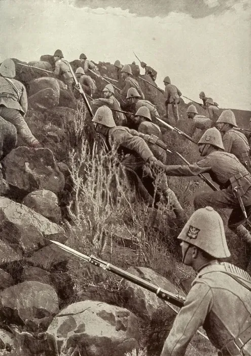 Framed Print : Paardeberg: The Canadians Storming An Outlying Kopje, February 1900, (c1900). Creator: Thiele & Co. Paardeberg: The Canadians Storming An Outlying Kopje, February 1900, (c1900). Creator: Thiele & Co Framed Print : Paardeberg: The Canadians Storming An Outlying Kopje, February 1900, (c1900). Creator: Thiele & Co. Paardeberg: The Canadians Storming An Outlying Kopje, February 1900, (c1900). Creator: Thiele & Co