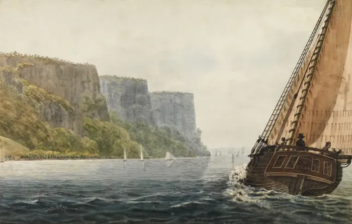 Framed Print : The Packet Mohawk of Albany Passing the Palisades, 1811-ca. 1813. Creator Framed Print : The Packet Mohawk of Albany Passing the Palisades, 1811-ca. 1813. Creator