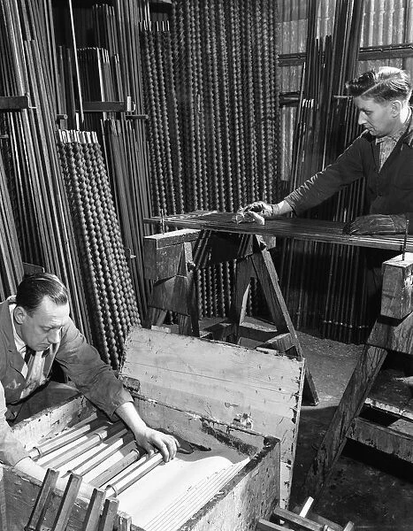 Packing drill bits and pneumatic bits at a steel foundry, Sheffield, South Yorkshire, 1962