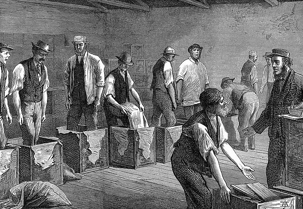 Packing tea in the warehouses of the East & West India Dock Company, London, 1874