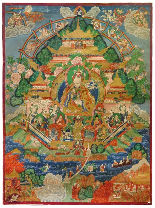 Framed Print : Padmasambhava in the Copper Mountain Paradise, 19th century. Creator: Tibetan Culture Framed Print : Padmasambhava in the Copper Mountain Paradise, 19th century. Creator: Tibetan Culture