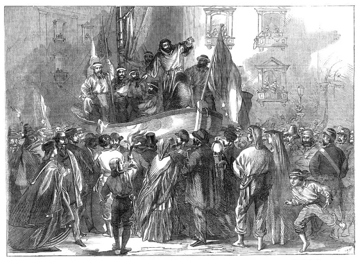 Framed Print : Padre Giovanni addressing the people in front of the Jesuits College, Naples... 1860. Creator: Unknown Framed Print : Padre Giovanni addressing the people in front of the Jesuits College, Naples... 1860. Creator: Unknown