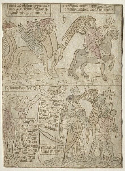 page from the Apocalypse (The Locusts with the Angel of the Abyss and The Sixth Trumpet), 1400s