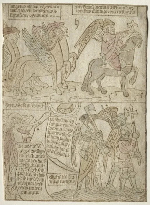 Framed Print : page from the Apocalypse (The Locusts with the Angel of the Abyss and The Sixth Trumpet), 1400s Framed Print : page from the Apocalypse (The Locusts with the Angel of the Abyss and The Sixth Trumpet), 1400s