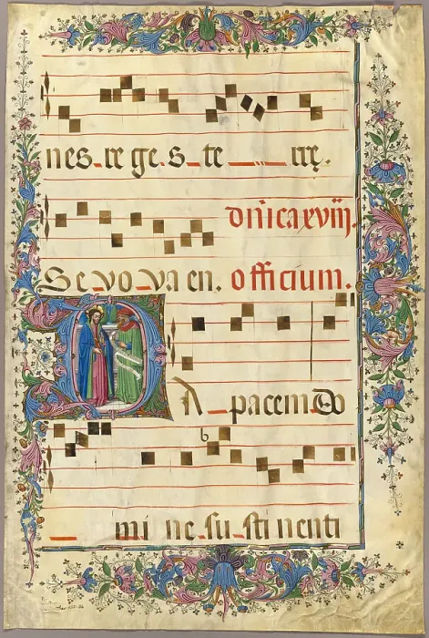 Framed Print : Page from a Choirbook with Christ and a Pharisee in a Historiated Initial D, 1430 / 90. Creator: Master of the Cypresses. Page from a Choirbook with Christ and a Pharisee in a Historiated Initial D, 1430 / 90 Framed Print : Page from a Choirbook with Christ and a Pharisee in a Historiated Initial D, 1430 / 90. Creator: Master of the Cypresses. Page from a Choirbook with Christ and a Pharisee in a Historiated Initial D, 1430 / 90