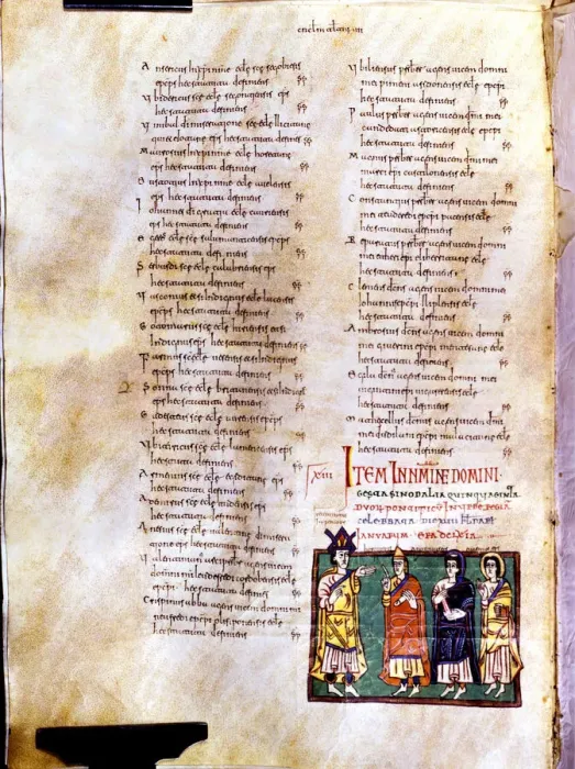 Framed Print : Page of the Codex Vigiliano with illustration of Recesvinto accompanied by Oroncio Framed Print : Page of the Codex Vigiliano with illustration of Recesvinto accompanied by Oroncio