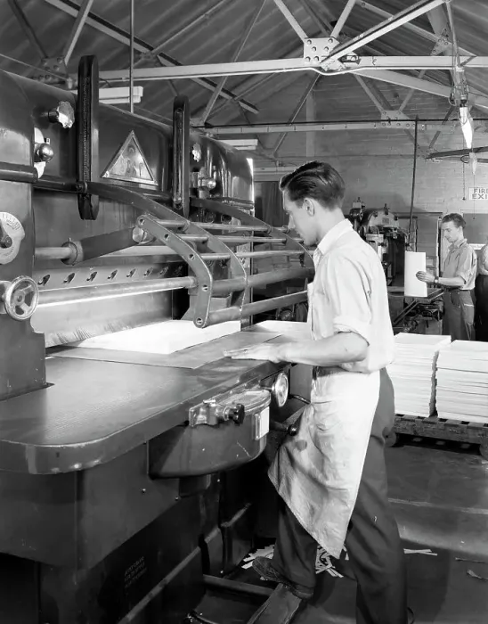 Framed Print : Page cutting guillotine in use at a South Yorkshire printing company, 1959. Artist Framed Print : Page cutting guillotine in use at a South Yorkshire printing company, 1959. Artist