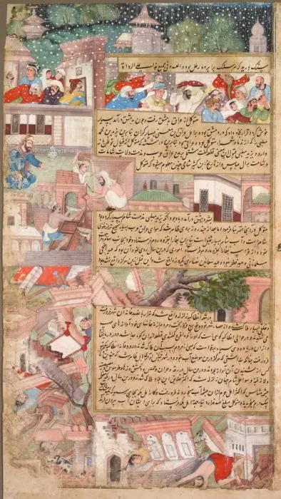 Framed Print : Page of disasters, from the Tarikh-i Alfi (History of the Thousand [Years]), c. 1595