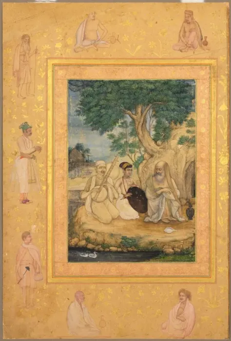 Framed Print : Page from the Late Shah Jahan Album: Prince and Ascetics, c. 1630. Creator: Govardhan (Indian Framed Print : Page from the Late Shah Jahan Album: Prince and Ascetics, c. 1630. Creator: Govardhan (Indian