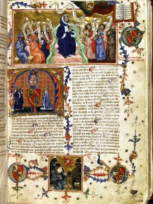 Framed Print : Page of Lo Crestia by Francisco de Eiximenis, religious writing in Catalan from 14th century Framed Print : Page of Lo Crestia by Francisco de Eiximenis, religious writing in Catalan from 14th century