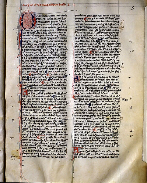 Page of parchment Summa Theologica by St. Thomas Aquinas, possibly copied in France, before 1323
