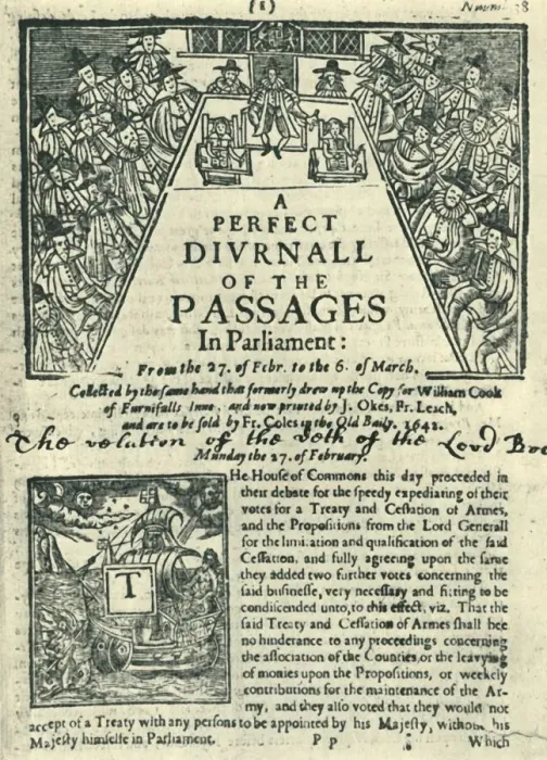 Framed Print : Front page of A Perfect Diurnall of the Passages in Parliament, February-March 1642 Framed Print : Front page of A Perfect Diurnall of the Passages in Parliament, February-March 1642