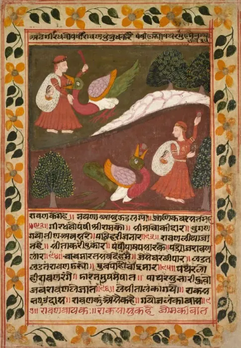 Framed Print : Page with Two Scenes of Sitas Abduction, from a Ramayana, c. 1745. Creator: Rikhaji (Indian)