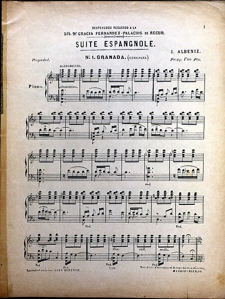 Page of the score Spanish Suite nº. 1 Granada by Isaac Albeniz