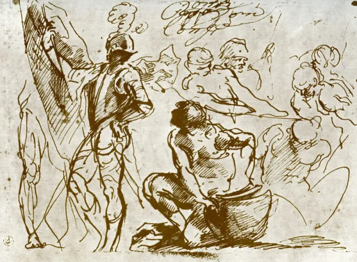 Framed Print : A page of sketches, by Titian. Artist: Titian Framed Print : A page of sketches, by Titian. Artist: Titian