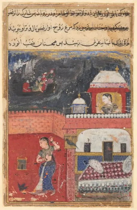 Framed Print : Page from Tales of a Parrot (Tuti-nama): First night: Khujasta kills the pet myna Framed Print : Page from Tales of a Parrot (Tuti-nama): First night: Khujasta kills the pet myna
