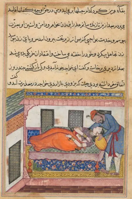 Framed Print : Page from Tales of a Parrot (Tuti-nama): Fortieth night: Shahr-Arais husband Framed Print : Page from Tales of a Parrot (Tuti-nama): Fortieth night: Shahr-Arais husband