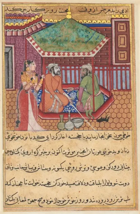 Framed Print : Page from Tales of a Parrot (Tuti-nama): Forty-ninth night: The eldest brother... c Framed Print : Page from Tales of a Parrot (Tuti-nama): Forty-ninth night: The eldest brother... c