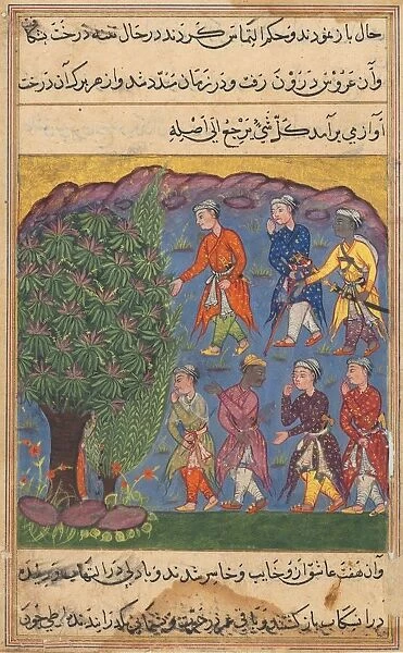 Page from Tales of a Parrot (Tuti-nama): Sixth night: Seven men disputing possession