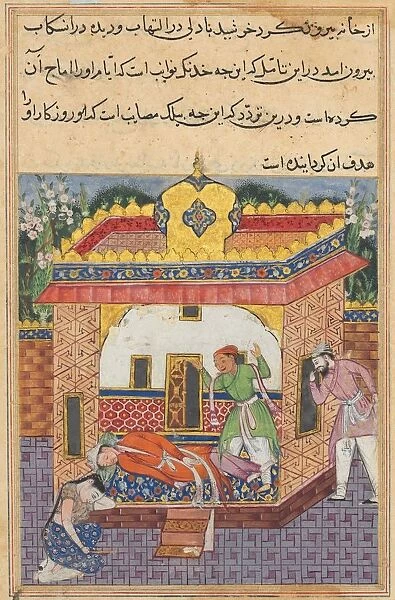 Page from Tales of a Parrot (Tuti-nama): Thirty-second night: Latif, who has murdered