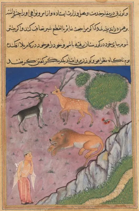 Framed Print : Page from Tales of a Parrot (Tuti-nama): Twenty-first night: The Brahman... c. 1560 Framed Print : Page from Tales of a Parrot (Tuti-nama): Twenty-first night: The Brahman... c. 1560