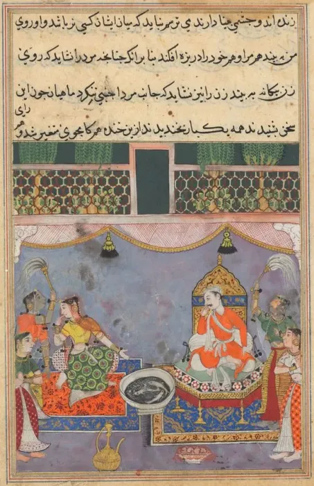 Framed Print : Page from Tales of a Parrot (Tuti-nama): Twenty-third night: Kamjuy... c. 1560. Creator: Unknown Framed Print : Page from Tales of a Parrot (Tuti-nama): Twenty-third night: Kamjuy... c. 1560. Creator: Unknown