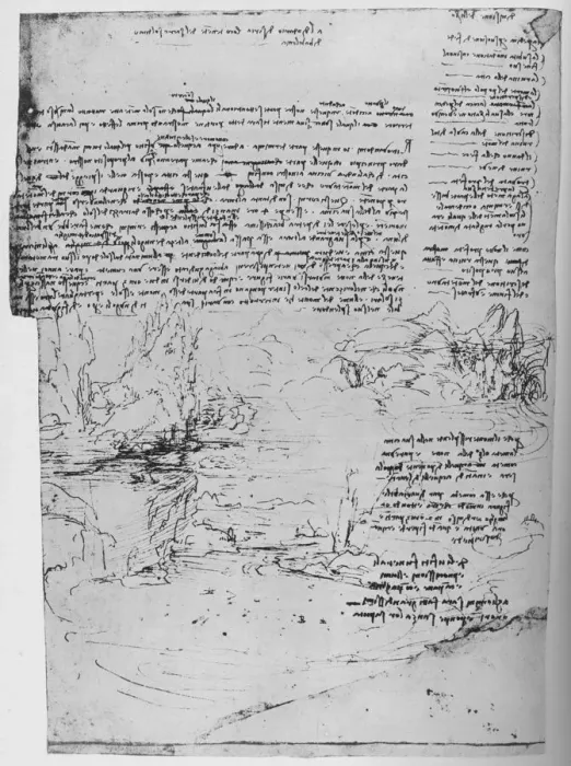 Framed Print : Page of Text with Sketches of Landscape, c1480 (1945). Artist: Leonardo da Vinci Framed Print : Page of Text with Sketches of Landscape, c1480 (1945). Artist: Leonardo da Vinci