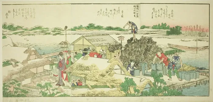 Framed Print : Pages from the illustrated book Panoramic Views along the Banks of the Sumida...1801, 1804, or 806. Creator: Hokusai. Pages from the illustrated book Panoramic Views along the Banks of the Sumida...1801, 1804, or 806. Creator: Hokusai Framed Print : Pages from the illustrated book Panoramic Views along the Banks of the Sumida...1801, 1804, or 806. Creator: Hokusai. Pages from the illustrated book Panoramic Views along the Banks of the Sumida...1801, 1804, or 806. Creator: Hokusai