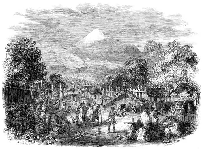 Framed Print : Pah, or fortified village, of the natives in the province of New Plymouth... 1860. Creator: Unknown Framed Print : Pah, or fortified village, of the natives in the province of New Plymouth... 1860. Creator: Unknown
