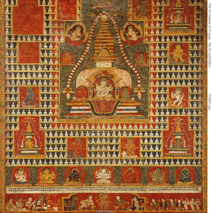 Framed Print : Painted Banner (paubha) of Goddess Ushnishavijaya Within a Funerary Mound...Chaityas, 1513. Creator: Unknown Framed Print : Painted Banner (paubha) of Goddess Ushnishavijaya Within a Funerary Mound...Chaityas, 1513. Creator: Unknown