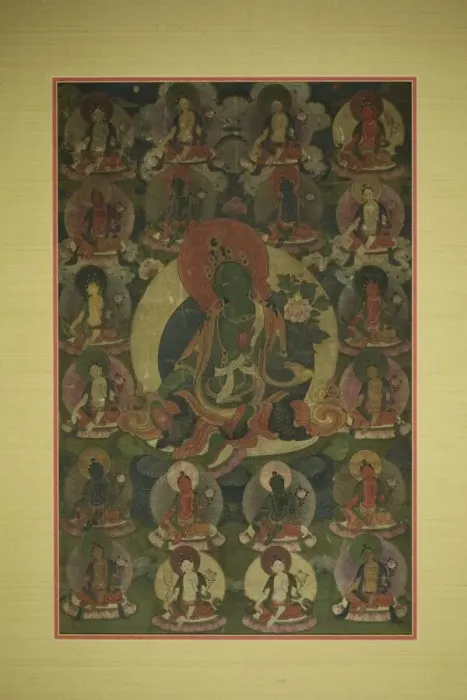 Framed Print : Painted Banner (Thangka) of Green Tara Surrounded by Twenty Manifestations, 18th century Framed Print : Painted Banner (Thangka) of Green Tara Surrounded by Twenty Manifestations, 18th century