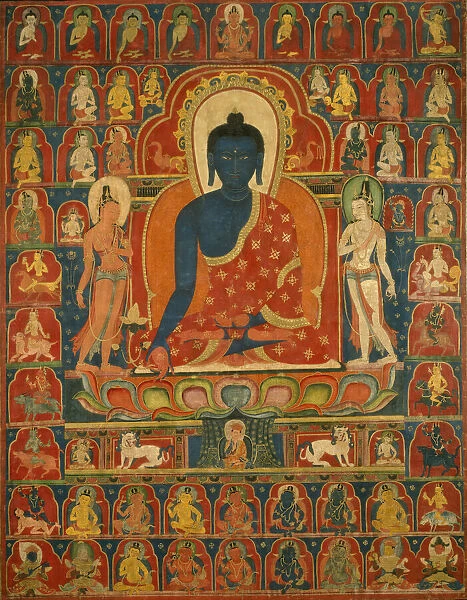 Painted Banner (Thangka) with the Medicine Buddha (Bhaishajyaguru), 14th century