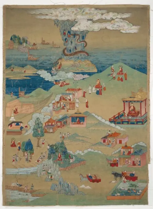 Framed Print : Painted Banner (Thangka) of Five Morality Tales from the Avadana Kalpalata Jataka Framed Print : Painted Banner (Thangka) of Five Morality Tales from the Avadana Kalpalata Jataka
