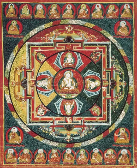 Framed Print : Painted Banner (Thangka) of Vajrasattva Mandala, 15th century. Creator: Unknown Framed Print : Painted Banner (Thangka) of Vajrasattva Mandala, 15th century. Creator: Unknown