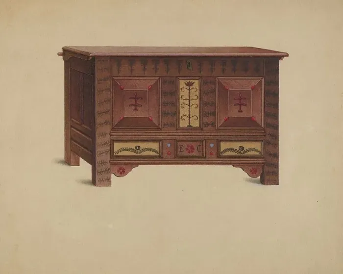 Framed Print : Painted Chest, c. 1937. Creator: Sumner Merrill Framed Print : Painted Chest, c. 1937. Creator: Sumner Merrill