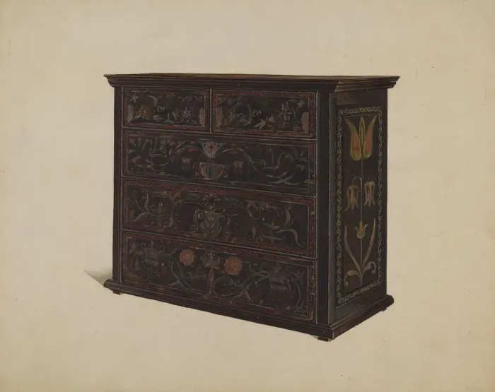 Framed Print : Painted Chest of Drawers, c. 1938. Creator: Martin Partyka Framed Print : Painted Chest of Drawers, c. 1938. Creator: Martin Partyka