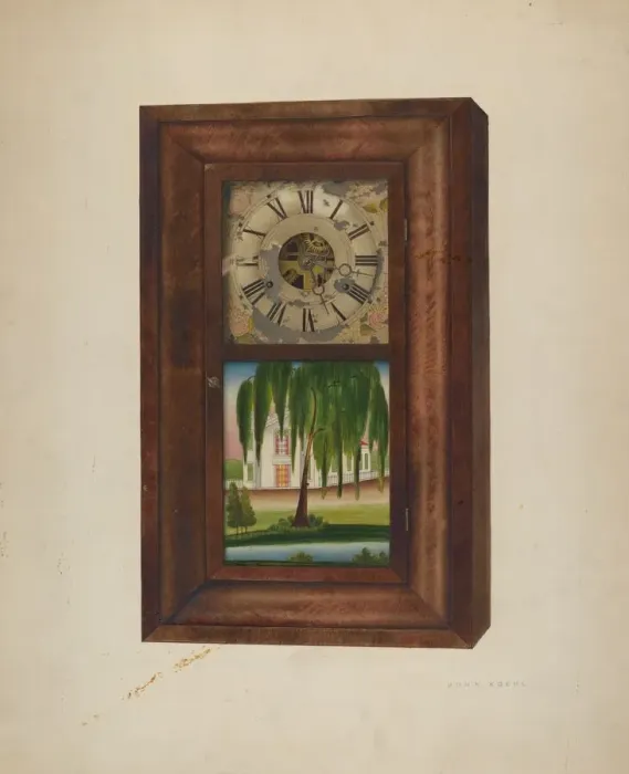 Framed Print : Painted Clock, 1940. Creator: John Koehl Framed Print : Painted Clock, 1940. Creator: John Koehl