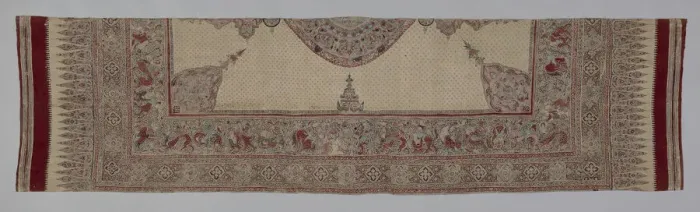 Framed Print : Painted cotton with medallion and figures, India, 15th century. Creator: Unknown Framed Print : Painted cotton with medallion and figures, India, 15th century. Creator: Unknown