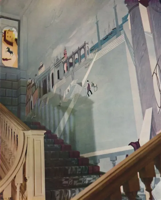 Framed Print : Painted fresco for a staircase, 1933