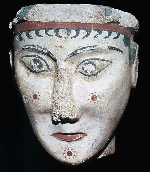 Painted Mycenaean plaster head, possibly of a Sphinx