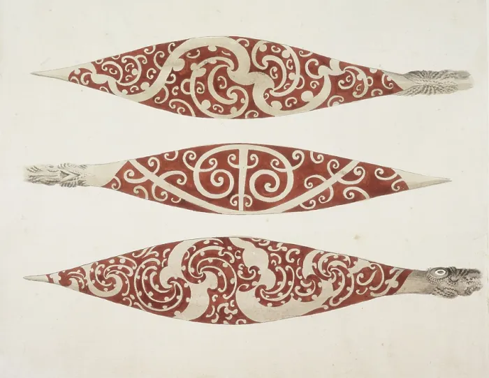 Framed Print : Three painted paddle blades, c1768-c1780. Creator: Unknown Framed Print : Three painted paddle blades, c1768-c1780. Creator: Unknown