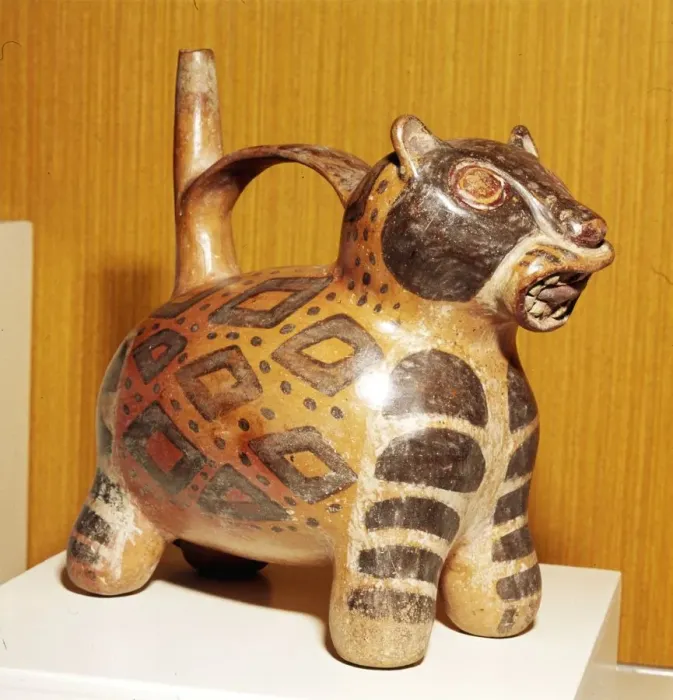 Framed Print : Painted pottery Bridge and Spout vessel in the form of a Jaguar, Tiahuanaco, Peru, 100-600 Framed Print : Painted pottery Bridge and Spout vessel in the form of a Jaguar, Tiahuanaco, Peru, 100-600