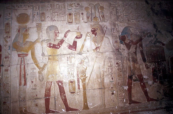 Painted relief of Sethos before Osiris, Temple of Sethos, Abydos, Egypt, 19th Dynasty, c1280 BC