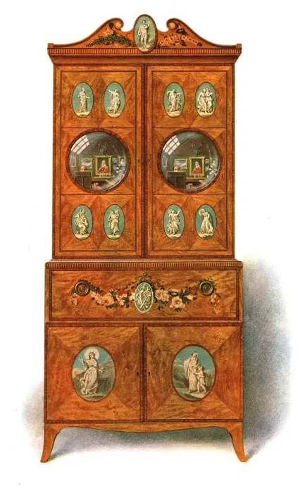 Framed Print : Painted Satin-wood Writing-Cabinet, 1908. Creator: Shirley Slocombe
