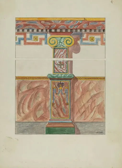 Framed Print : Painted Wall Decoration, Detail of Pilaster, c. 1936. Creator: Warren W. Lemmon Framed Print : Painted Wall Decoration, Detail of Pilaster, c. 1936. Creator: Warren W. Lemmon