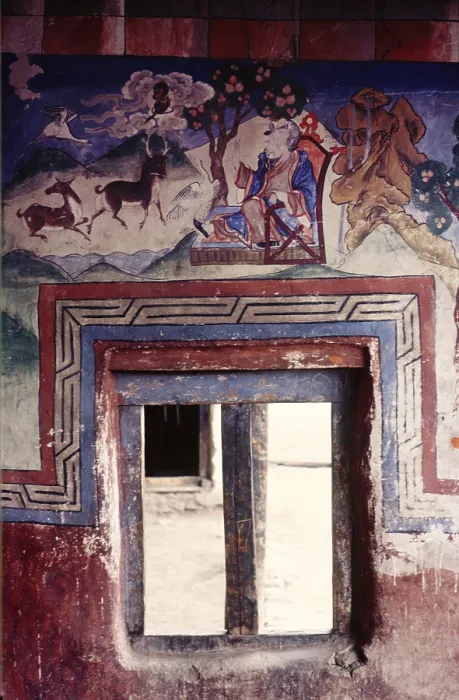 Framed Print : Painted window, Ladakh, India, 1988. Creator: Amanda Waite