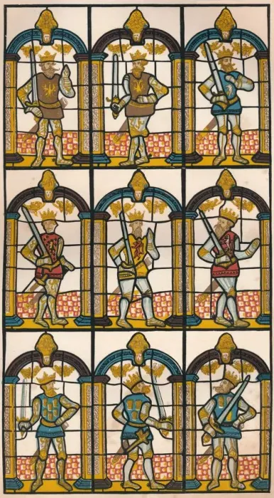 Framed Print : Painted Window - Two Saxon Earls of Mercia, and Seven Norman Earls of Chester, 1808 (1845). Artist: William Fowler Framed Print : Painted Window - Two Saxon Earls of Mercia, and Seven Norman Earls of Chester, 1808 (1845). Artist: William Fowler