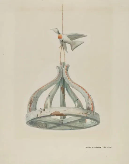 Framed Print : One painted, Wooden Candelabrum, with Dove, c. 1937. Creator: Majel G. Claflin Framed Print : One painted, Wooden Candelabrum, with Dove, c. 1937. Creator: Majel G. Claflin
