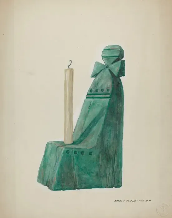 Framed Print : Painted Wooden Candle Stick, with Grooves and Circles, c. 1937. Creator: Majel G. Claflin Framed Print : Painted Wooden Candle Stick, with Grooves and Circles, c. 1937. Creator: Majel G. Claflin